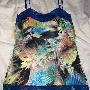 Tropical Print Lace Trim Cami Top